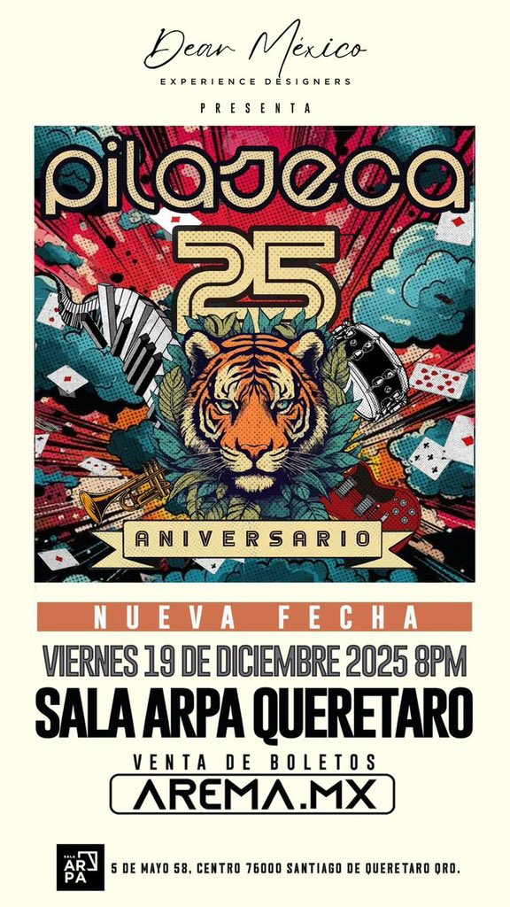 Hola,Querétaro! Los invitamos a nuestro último show del año. La cita es en”Sala Arpa”,ubicada en 5 de mayo #58 Col. Centro este 19 de Diciembre. Los boletos ya están disponibles aquí: 👇🏼 

arema.mx/e/14090/25-ani…