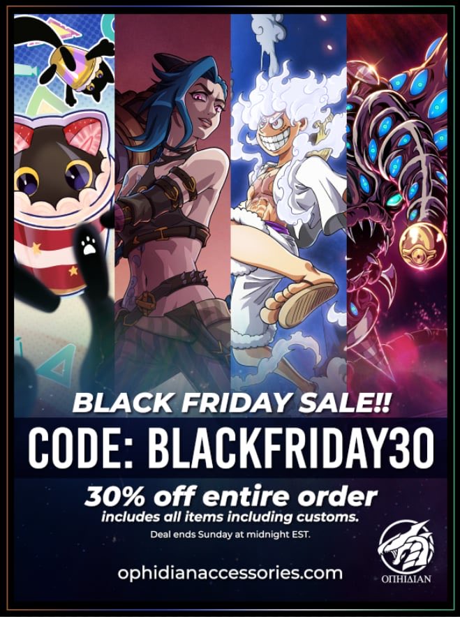 OphidianGaming's tweet photo. Black Friday Sale is Live!
Use code BLACKFRIDAY30 to get 30% off your entire order.
Sale ends Sunday at midnight EST!

https://t.co/qOyqwL6LEY https://t.co/6WtWQgWaK9