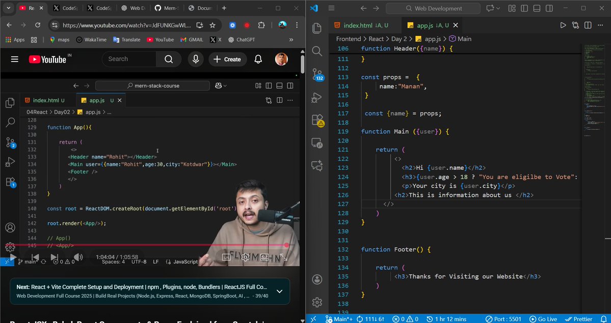 MananCodes123's tweet image. 🚀Day 56  #CoderArmy
Wrapped up React Lecture 2 today ⚛️✨
Dived into props, how they pass data smoothly, and how React’s component-based structure keeps everything modular and clean 🧱🔁
Small steps, big clarity. Loving the grind every day 🚀💙
#ReactJS  #WebDev  #BuildInPublic