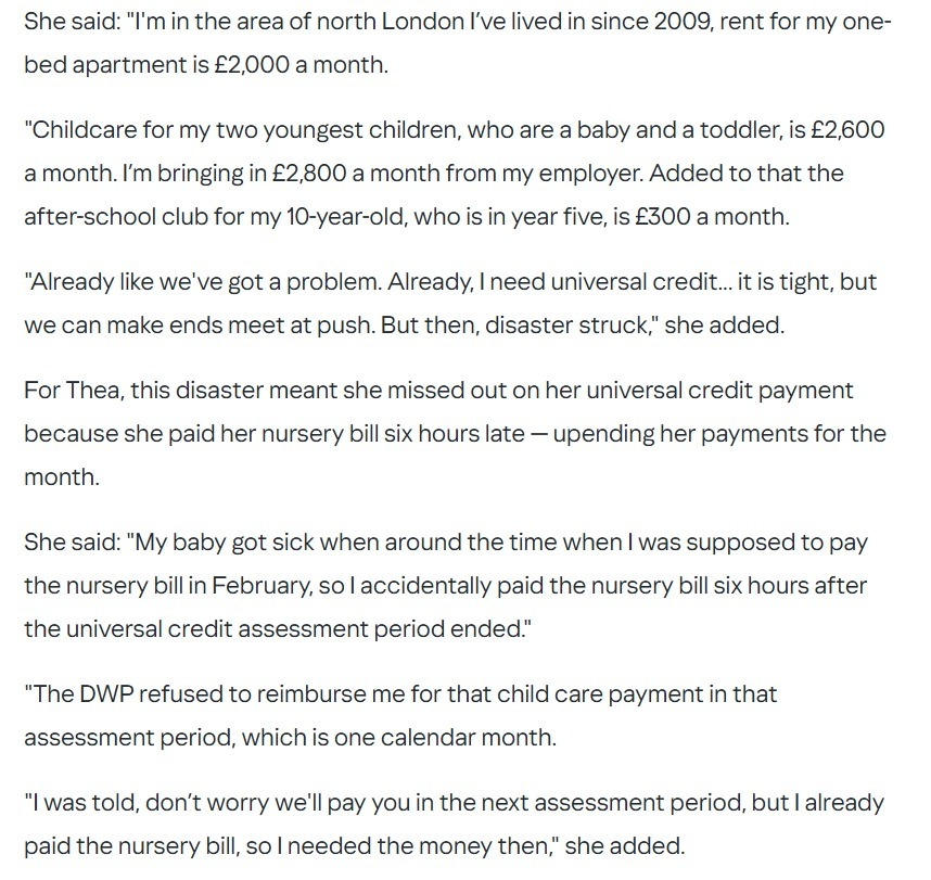 maxtempers's tweet photo. Every element of this story is emblematic of a larger failing.

>£2000 to rent a one-bed flat
>State subsidises £2900 a month in childcare for her to work and take home a £2800 salary 
>Job is a jet-setting 'DEI strategist' https://t.co/0bHgbk5FiK