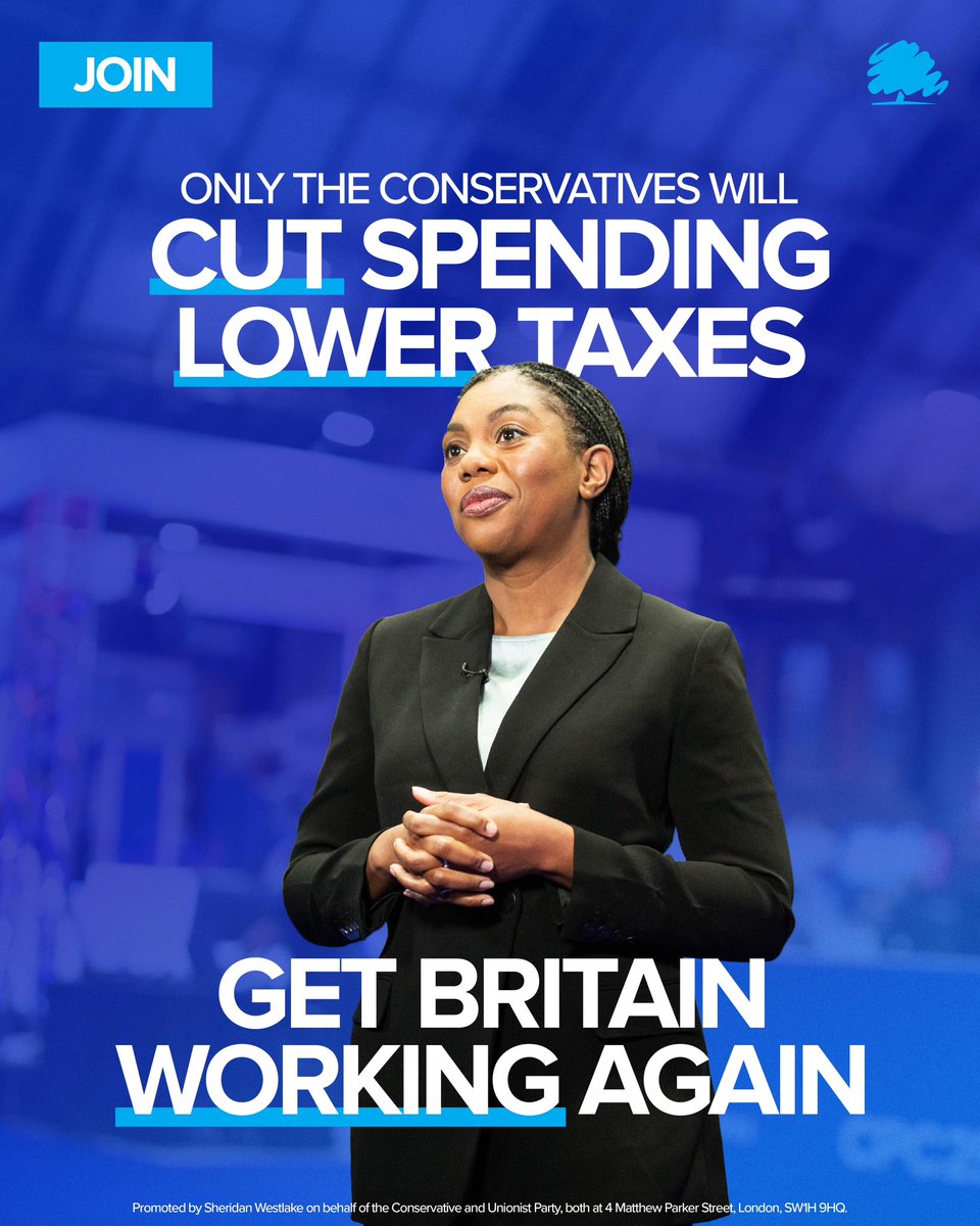 Conservatives's tweet image. As @KemiBadenoch showed in her response to Labour’s budget, the Conservatives are the only Party on the side of working Britain.

Join our team. 

👉 conservatives.com/join