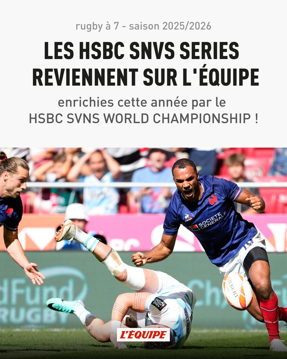 lequipe's tweet image. L&apos;Équipe diffusera la première division des HSBC SVNS Series ainsi que le HSBC SVNS World Championship.

Rendez-vous dès ce week-end, sur L&apos;Équipe live, pour l&apos;intégralité de l&apos;étape à Dubaï &amp;gt; l.lequipe.fr/CPs

#lequipeRUGBY