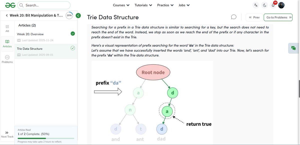 amanhaidry's tweet image. 🗓️Day-127/365 | #365DaysOfCode 💻| @geeksforgeeks

#Trie in #DSA
✅Trie Data Structure
→ Representation of Trie Node
→ Insertion
→ Searching
→ Prefix Searching

#nationskillup #365DaysOfDSA #geeksforgeeks #gfg #365DaysOfcoding #java #DataStructuresAndAlgorithms