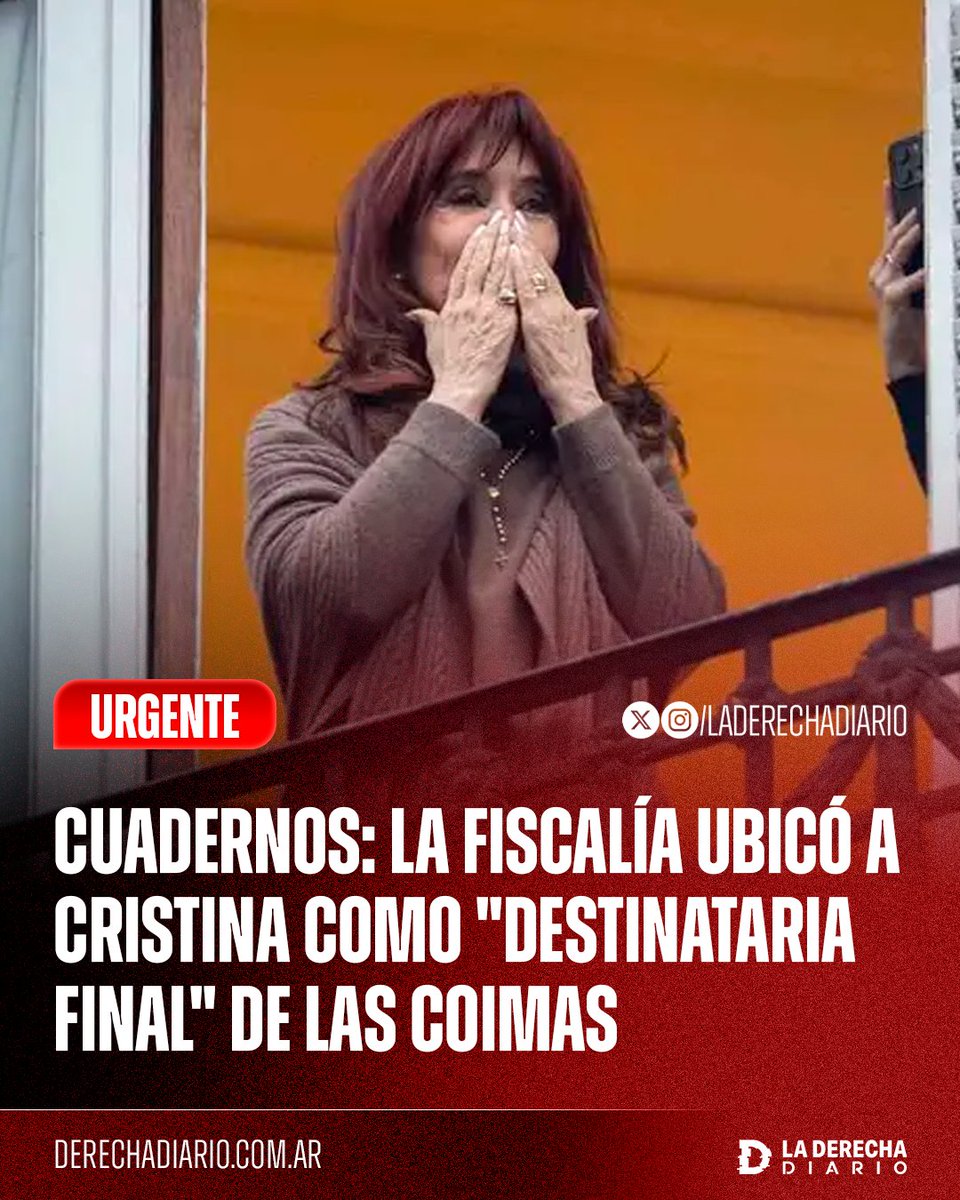 🚨🇦🇷 | #URGENTE CAUSA CUADERNOS: La fiscalía señaló a la corrupta Cristina Kirchner como "destinataria final de las coimas".

Según la acusación, Roberto Baratta recaudaba y Daniel Muñoz actuaba de intermediario para CFK: La regla de entrega era que los "paquetes chicos" iban