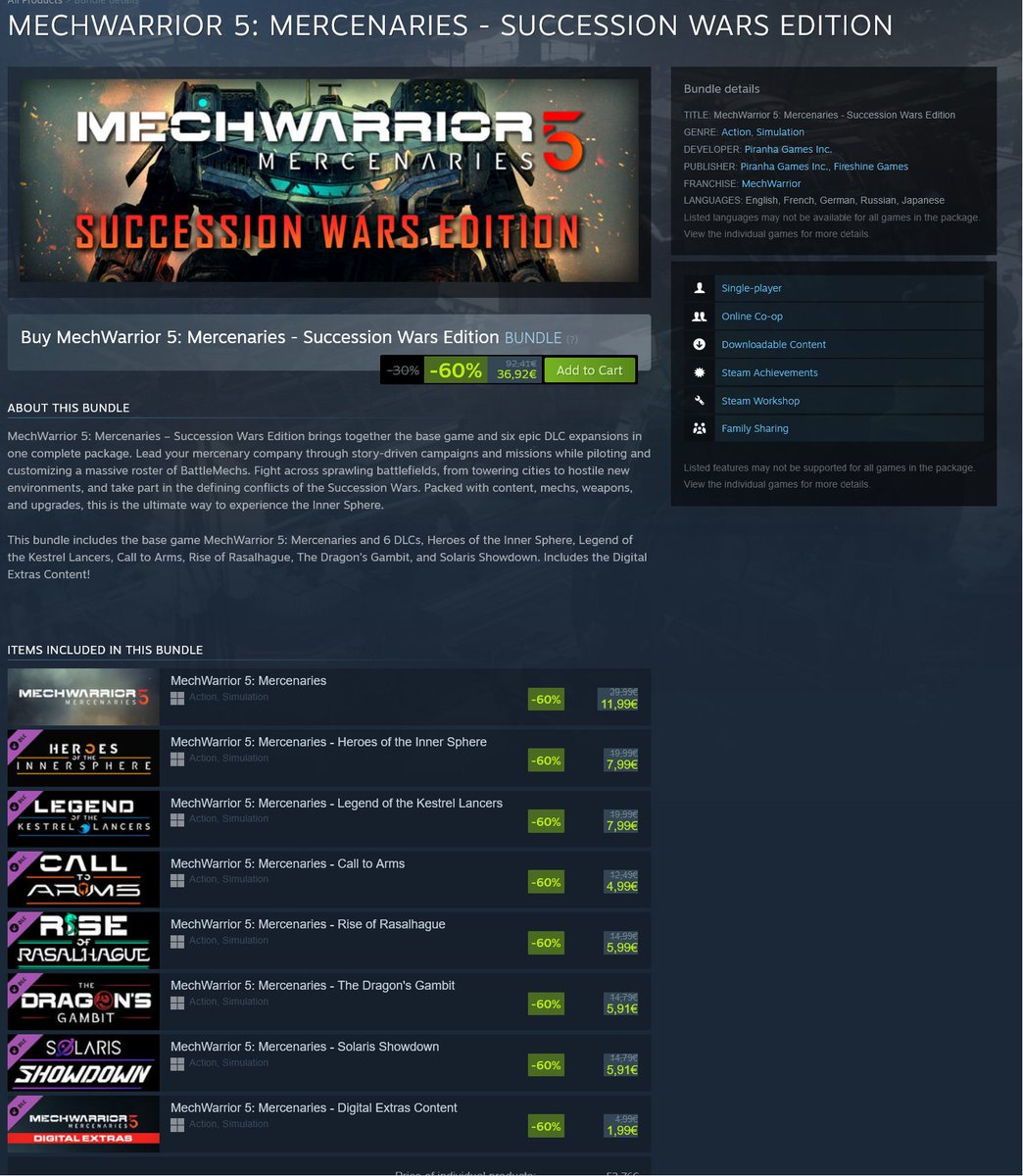 ArtofBattletech's tweet image. Extra Extra! Read all about the huge Black Friday discount for Mechwarrior 5 Mercenaries: Succession Wars Edition that nets you almost all of @MW5Mercs for almost nothing. Go grab this great deal right now!