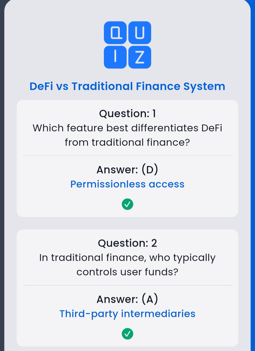 GO1PAWSED's tweet image. 🔥 SYNTAX VERSE Daily General quiz answer !
🗓️ 27.11.2025

❓Title : Defi vs Traditional Finance System
🎁 Reward : 32.12 $SYNTAX

✅ Join Syntax Verse : syntaxverse.com/rf/03S8JTIFDDN

☑️ Join TG : t.me/syntaxversequi…

#syntax #syntaxverse #syntaxvault #syntaxquiz #syntaxversequiz