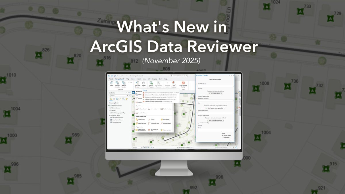 ArcGISPro's tweet image. The November release of #ArcGIS Data Reviewer introduces new automated review workflows for identifying poor-quality features, enhancements to data quality checks, and improved support for visual review workflows. Check out the details: ow.ly/etOM50XtfOr