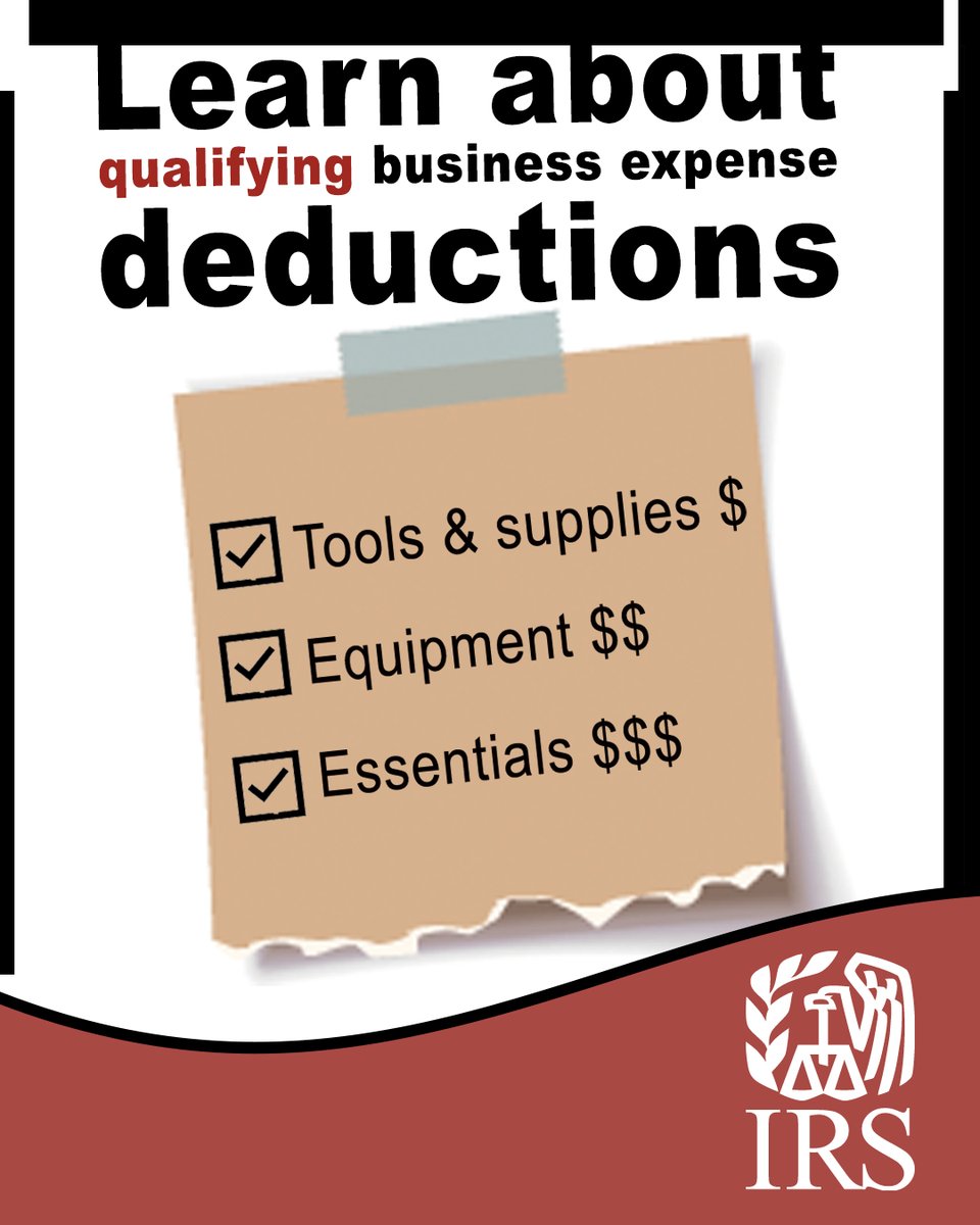 IRSsmallbiz's tweet image. #Smallbiz owners: Remember to track all your expenses such as office supplies, travel, certain meals, etc. They could be deductible. The #IRS can help you determine what qualifies and what doesn’t: ow.ly/g5Ks50Wv1hE