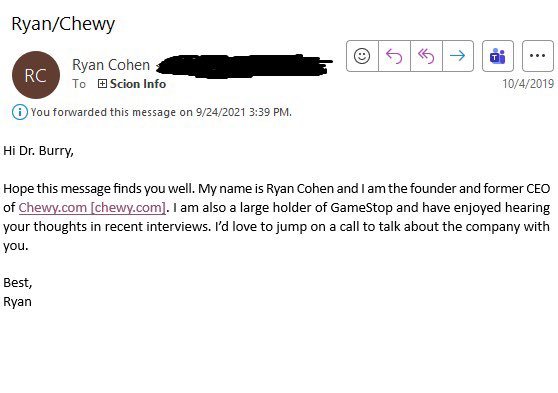 Burry is posting emails from <a href="/ryancohen/">Ryan Cohen</a> this morning 

$GME