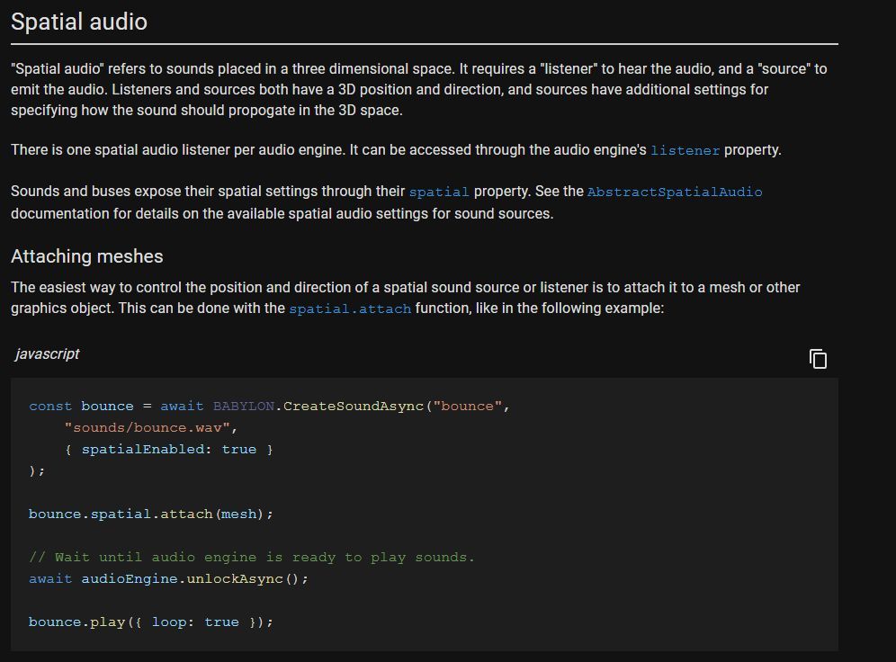 babylonjs's tweet image. Did you know that Babylon has full support for spatial audio?

doc.babylonjs.com/features/featu… 

#3D #WebDev #gamedev #indiedev #WebDevelopment #webgl #gamedevelopment #IndieDevs
