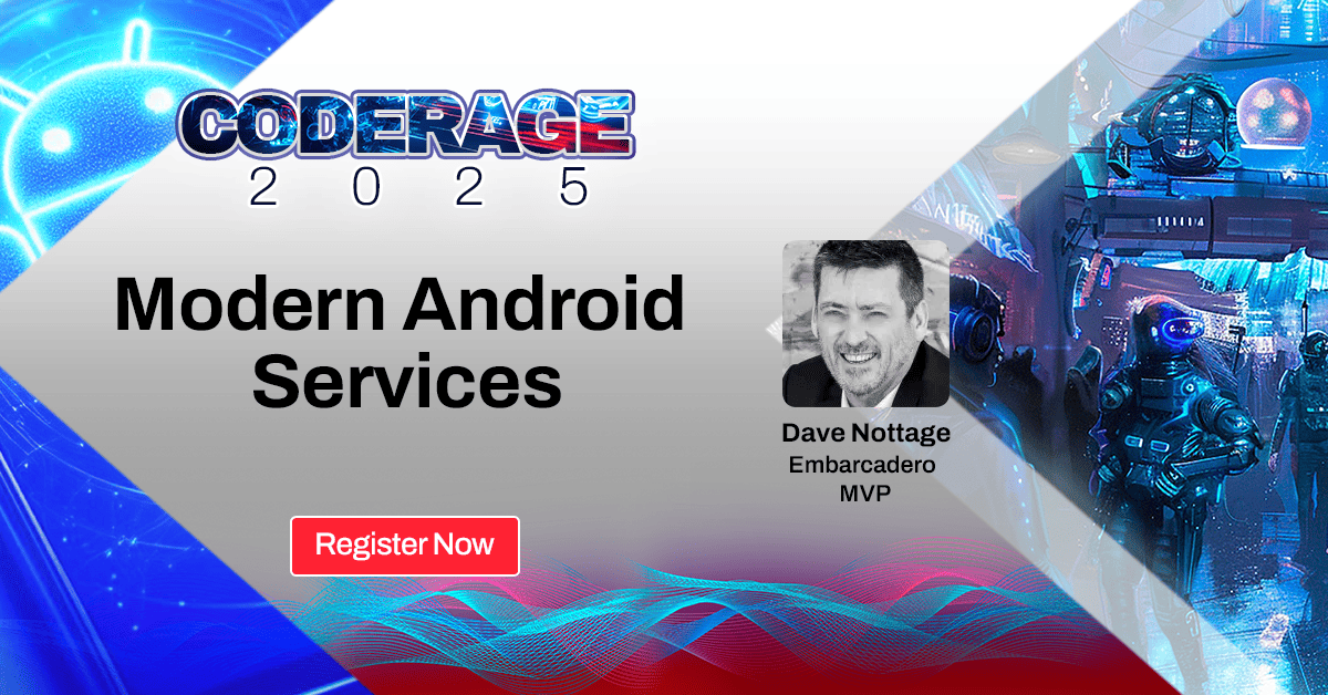 EmbarcaderoTech's tweet image. Modern Android services in Delphi apps! 📱
Join Dave Nottage at #CodeRage2025 to see how to bring Android services up to date for today’s devices and OS versions.

Register now: tinyurl.com/CodeRage-2025-… 

#Developers #Coding #AI #Delphi