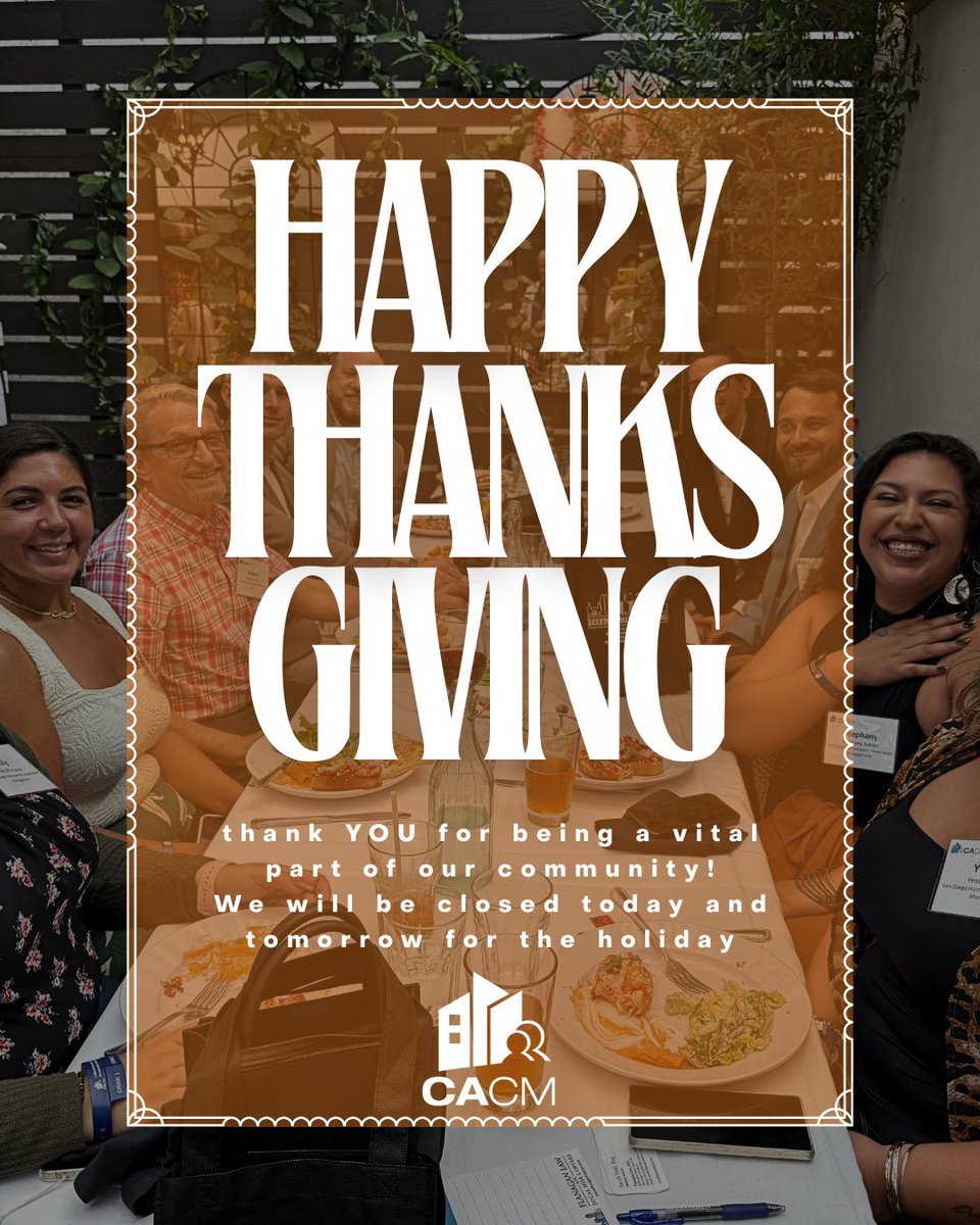 CACMchat's tweet image. 🧡Gratitude is at the heart of everything we do.

Thank you for being part of our community. Wishing you &amp;amp; your loved ones a warm, joyful #Thanksgiving! Our office will be closed today &amp;amp; tomorrow, we’ll be back to serve you Dec. 1. Enjoy the holiday!🍂

#CACM #CommunityManagement