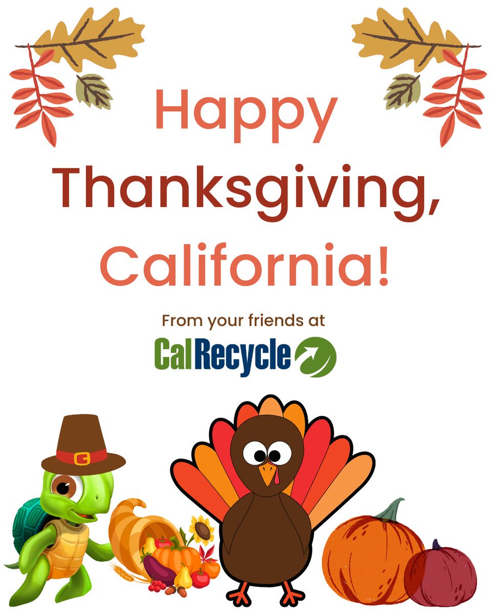 CalRecycle's tweet image. Have a happy #Thanksgiving! As you get ready for your holiday meal, use the 3 Rs:

🥕 #Reduce #foodwaste by freezing or composting #leftovers.
🍴 #Reuse plates, utensils &amp;amp; leftover containers. Avoid single-use items!
♻️ #Recycle food scraps, cans &amp;amp; bottles.