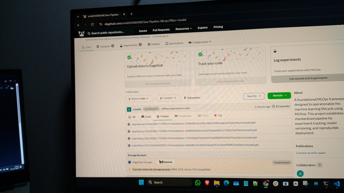 uniabhi56's tweet photo. Day 36/150 #MLOpsLearning 📊

MLflow &amp; DagsHub Revision Complete:
✅ Tracked experiments using MLflow
✅ Explored MLflow architecture components
✅ Integrated DagsHub for versioning
✅ Compared multiple model performances
Experiment management mastered! 🚀
#MLOps #MLflow #Python https://t.co/CuAKLPJLjU