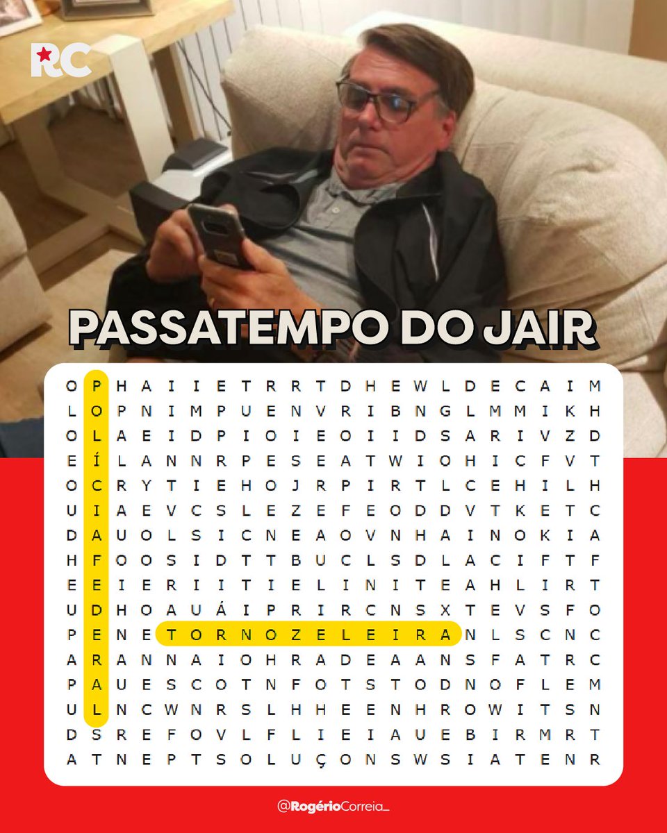 Recebi em primeira mão o CAÇA-PALAVRAS que o presidiário Jair Bolsonaro recebeu do filhote Jair Renan durante visita na carceragem da PF. Bom pra passar o tempo... ⏳