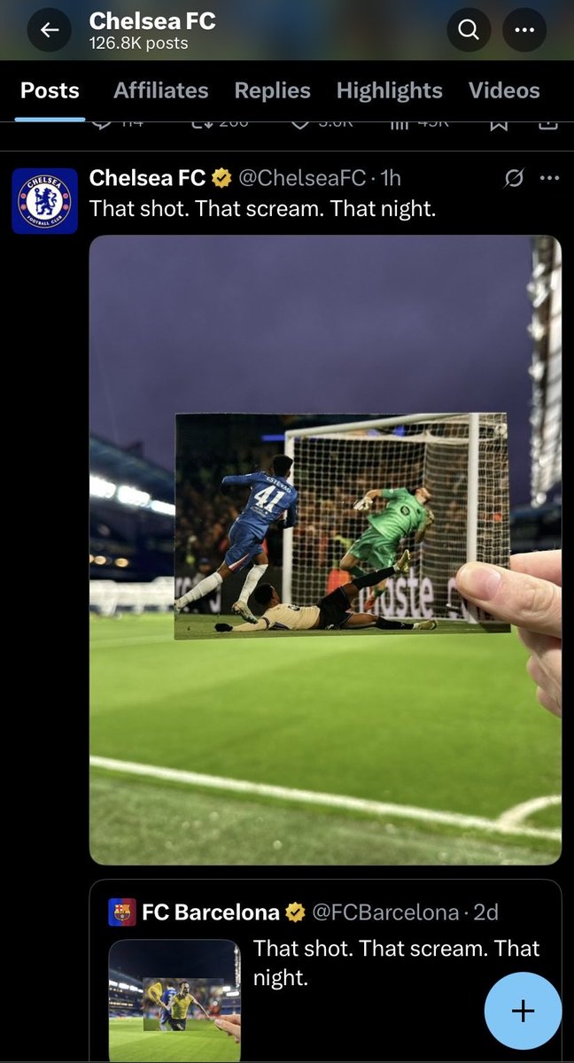 TrifectaBanter's tweet image. That shot. That scream. That night.

Barça stated it. Chelsea responded. This is why we love X. 

@FCBarcelona @ChelseaFC