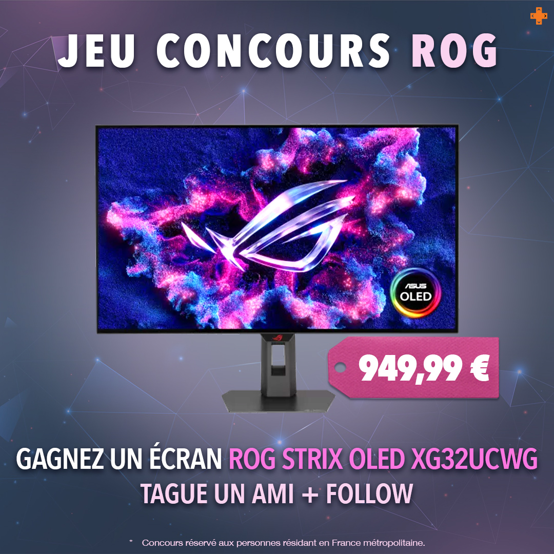 Gameblog's tweet image. Jeu concours ROG  🎁🍀

À l&apos;occasion du Black Friday, tentez de remporter un écran ROG Strix OLED XG32UCWG d&apos;une valeur de 949,99 €  🖥️

Pour participer :
- Tague @ un ami en commentaire
- Follow @Gameblog et @ASUS_ROG_FR

Tirage au sort le 5 décembre 2025.
#XG32UCWG #ROGFR