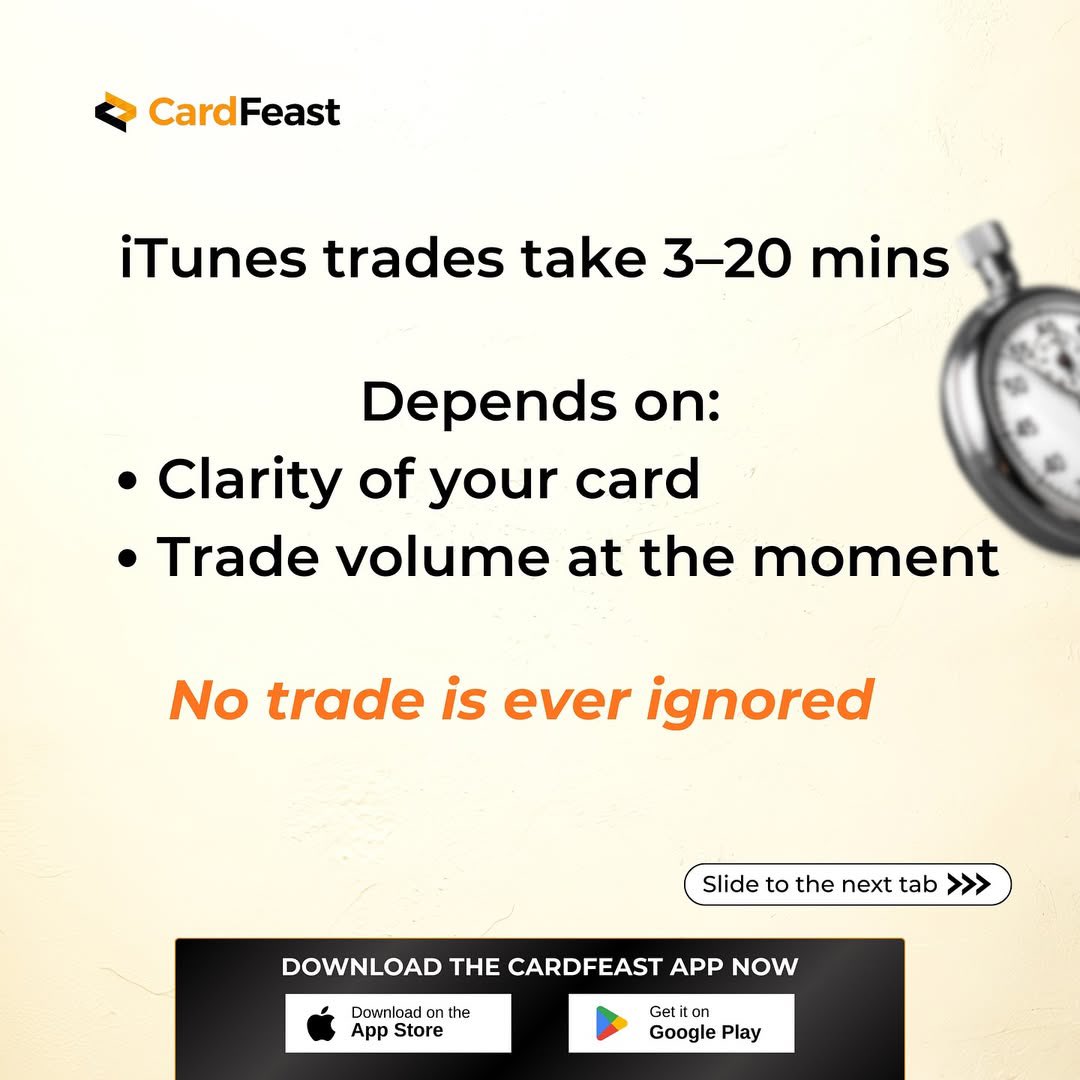 cardfeast's tweet photo. Be informed that no trade is neglected or intentionally left unattended. 
​
All transactions are important and are attended to in FIFO (First-In-First-Out) order. 
​
​Therefore, your trade is always a priority, kindly be patient with us. https://t.co/35YvnA9S9s