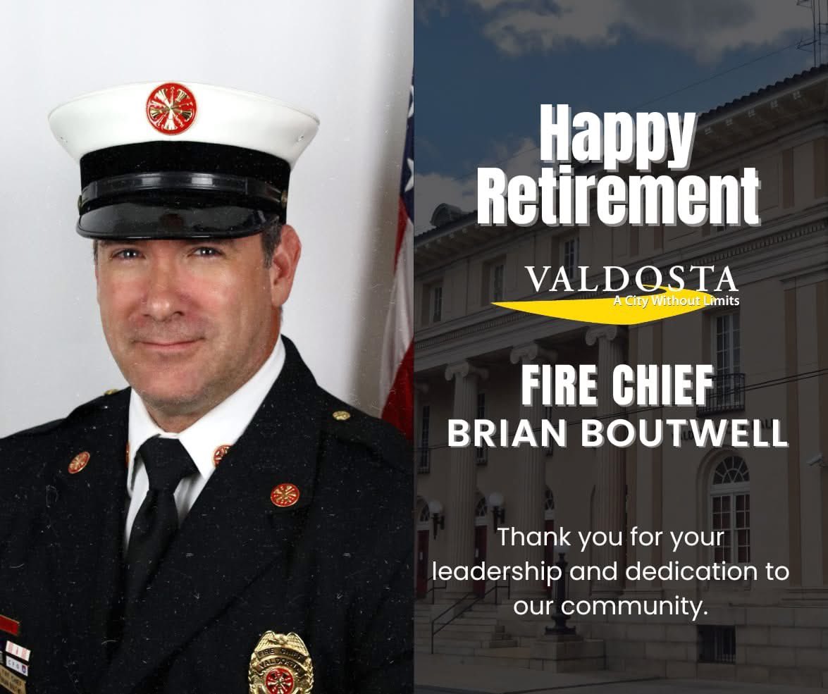 After 30 years of dedicated service, Valdosta Fire Chief Brian Boutwell has announced his retirement. His leadership, compassion, and commitment have strengthened the Valdosta Fire Department and shaped generations of firefighters.
Read the full story: valdostacity.com/news/city-vald…