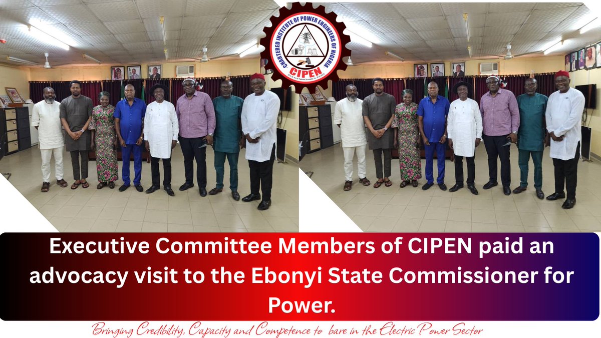 _CIPEN's tweet photo. Engr. Israel E. Abraham, MBA CPEng FCIPE President, Chartered Institute of Power Engineers of Nigeria (CIPEN), led some Executive Committee Members of the institute on an advocacy visit to the Honourable Commissioner (Power), Ebonyi State. https://t.co/5pUasuZW4w