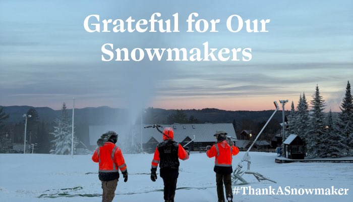 patspeak's tweet photo. Sending a Thanksgiving shoutout to our Snowmaking Crew! While most are cozy indoors, they’re out in the cold nights and early mornings bringing winter to the mountain. We’re incredibly grateful for their hard work and dedication. Happy Thanksgiving from all of us at Pats Peak! https://t.co/9xVk8l4tgz