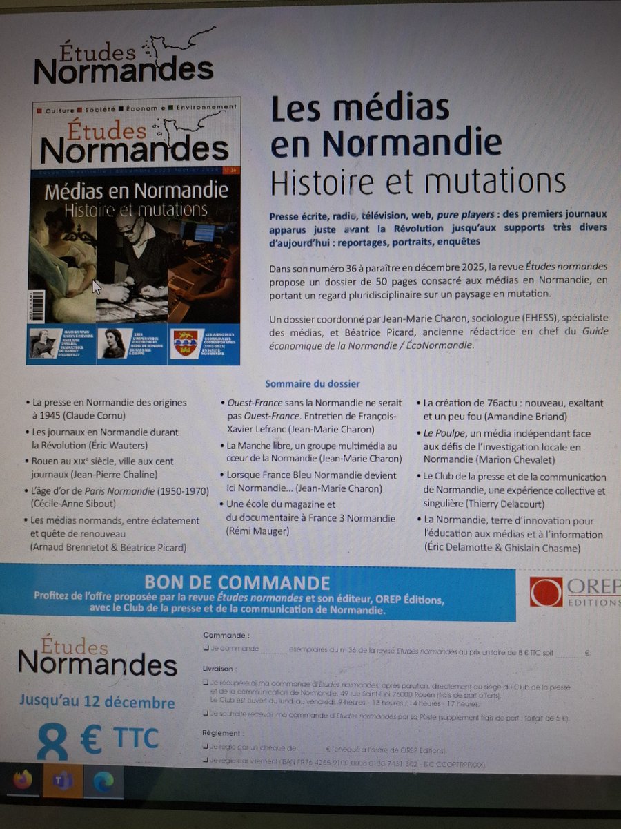 Bon à tirer aujourd'hui pour le dossier "Médias en Normandie". Il sera disponible mi-decembre. D'ici là le bon de commande est disponible. Prêt pour Noël !