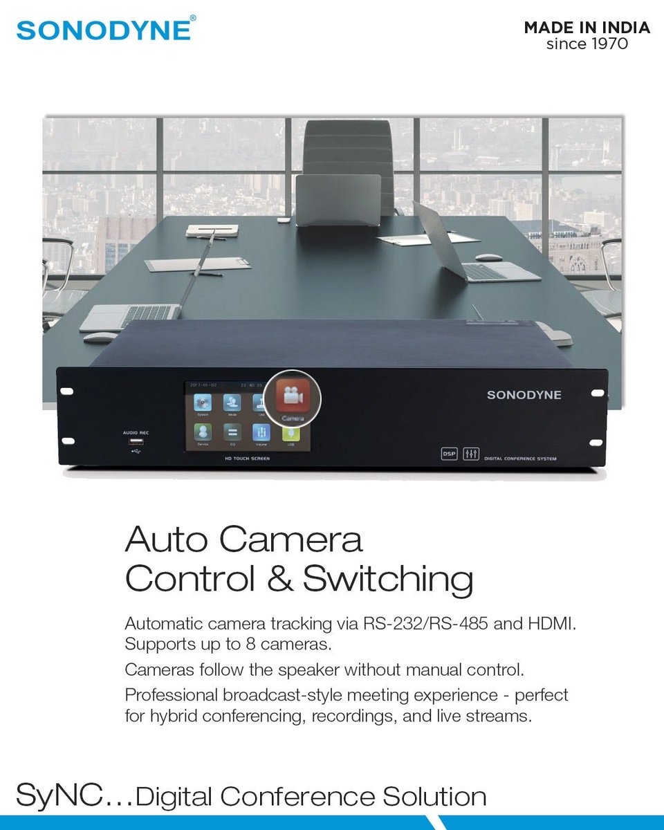 SonodyneMusic's tweet image. The Sonodyne SyNC Digital Conference System delivers enterprise-grade speech intelligibility, automated meeting control, and flexible scalability, from small rooms to large assemblies.

Discover SyNC: sonodyne.com/category/insta…

#sonodyne #MadeInIndia #SyNC