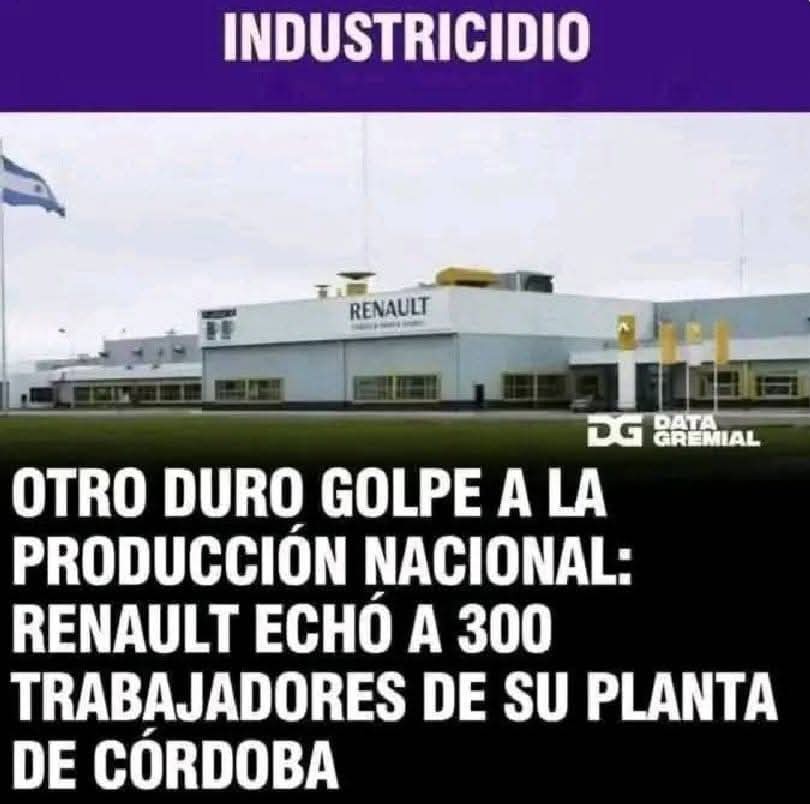 ArturoAroni's tweet image. Más de 300 despidos envla fabrica de Renault en Córdoba...🤷🏻‍♂️
El libertario psicópata mugriento lo hizo‼️😡😤😤