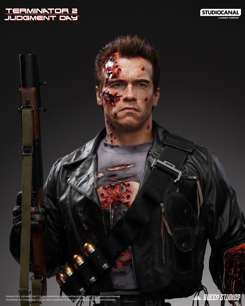 XMStudiosGH's tweet image. Queen Studios Collectibles showed a new teaser for the coming Pre-Order of Queen Studios Terminator 2 - T-800 Battle Damaged (Mechanical) 1:1 Life-Size Bust. 

Pre-Order om Friday 28th November. 

#QueenStudios #GHeroes #JudgmentDay #T800 #BattleDamage #ArnoldSchwarzenegger