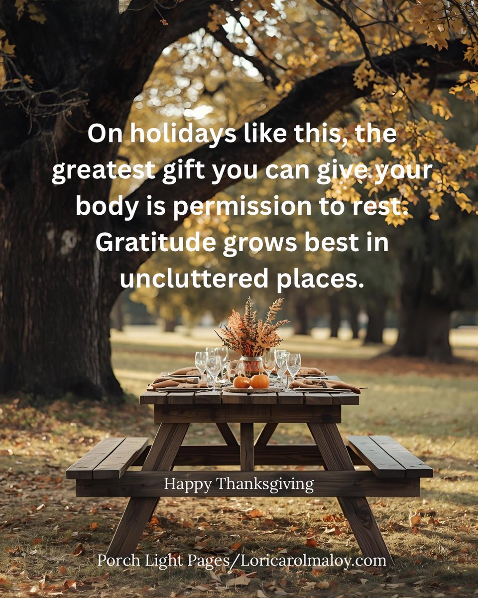 Loricarolmaloy's tweet image. Gratitude grows best in an uncluttered nervous system.
Let one burden go today. 
#Thanksgiving #SelfCare #PorchLightPages
