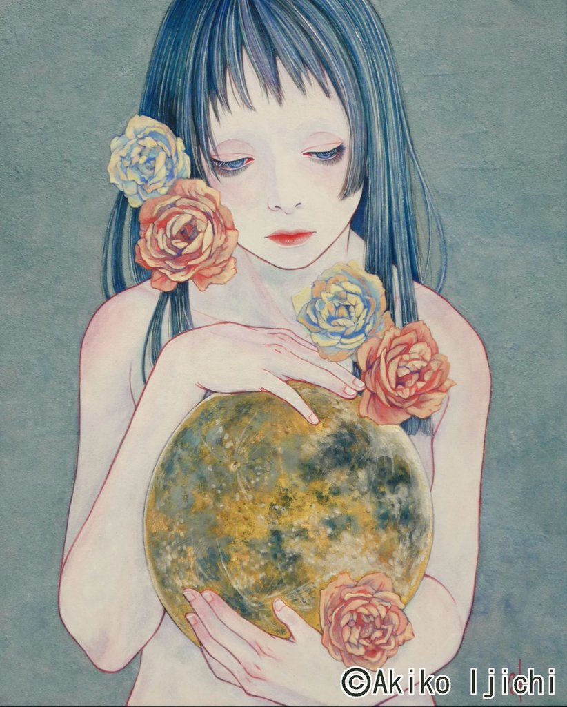お休みなさい🌜 『My Secret Moon』2015年 個人蔵 #絵画 #日本画
