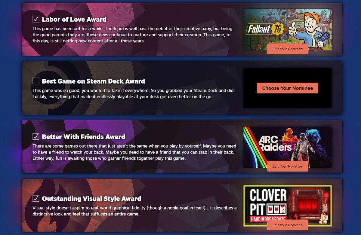 CSSPrincess's tweet image. so those would be my Steam Awards Nominations

GOTY - still can&apos;t decide between:
the Alters
the Outer Worlds 2
ARC Raiders
Avowed

ideally, I would love Anoxia Station in all categories 💔 but who else would vote?