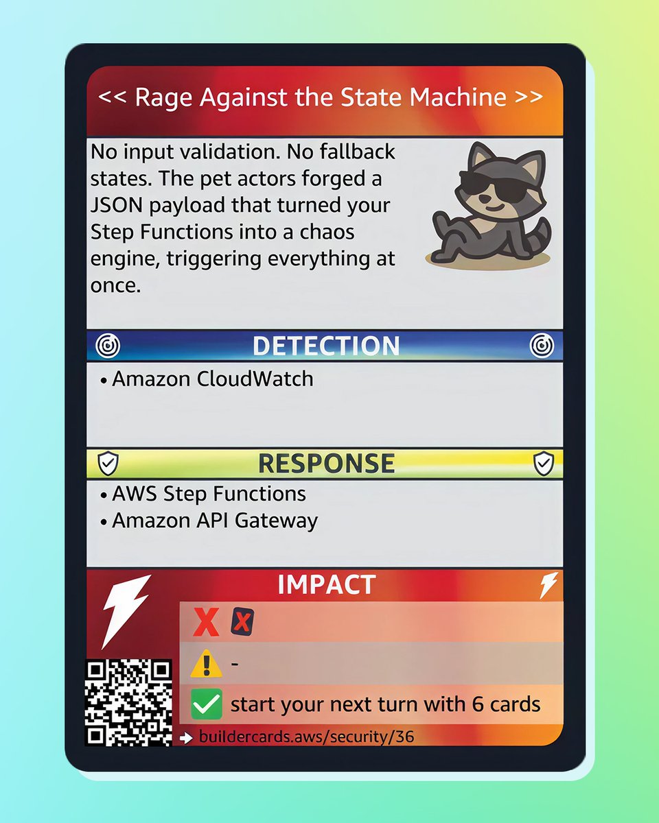 AWSEvents's tweet image. Meet Zero-Day Raccoon. 🦝

Digs through code like trash, finds treasure every time. Your bug report is Raccoon’s midnight snack.

Register for #AWSreInvent &amp;amp; catch him in action during the #AWS BuilderCards Security pack challenge. 👉 go.aws/3Xy9mGj