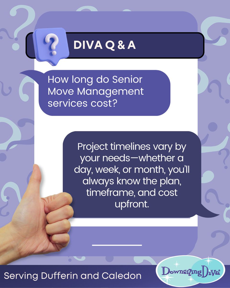 movingwithcare's tweet image. #FAQ: How long will my project take?
Every client is unique, so timelines vary—but with Downsizing Diva, you’ll always know what to expect before we begin. 💜

✨ Book your free consultation today and get your personalized plan!
--&amp;gt; (1/2)