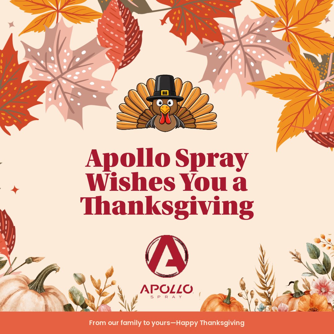 ApolloSprayers's tweet image. Grateful for craftsmanship, community, and another year of doing what we love. From our family at Apollo Sprayers to yours—wishing you a warm and restful Thanksgiving. 🍂🦃 #Thanksgiving #ApolloSprayers #FamilyOwned #AmericanMade #Gratitude
