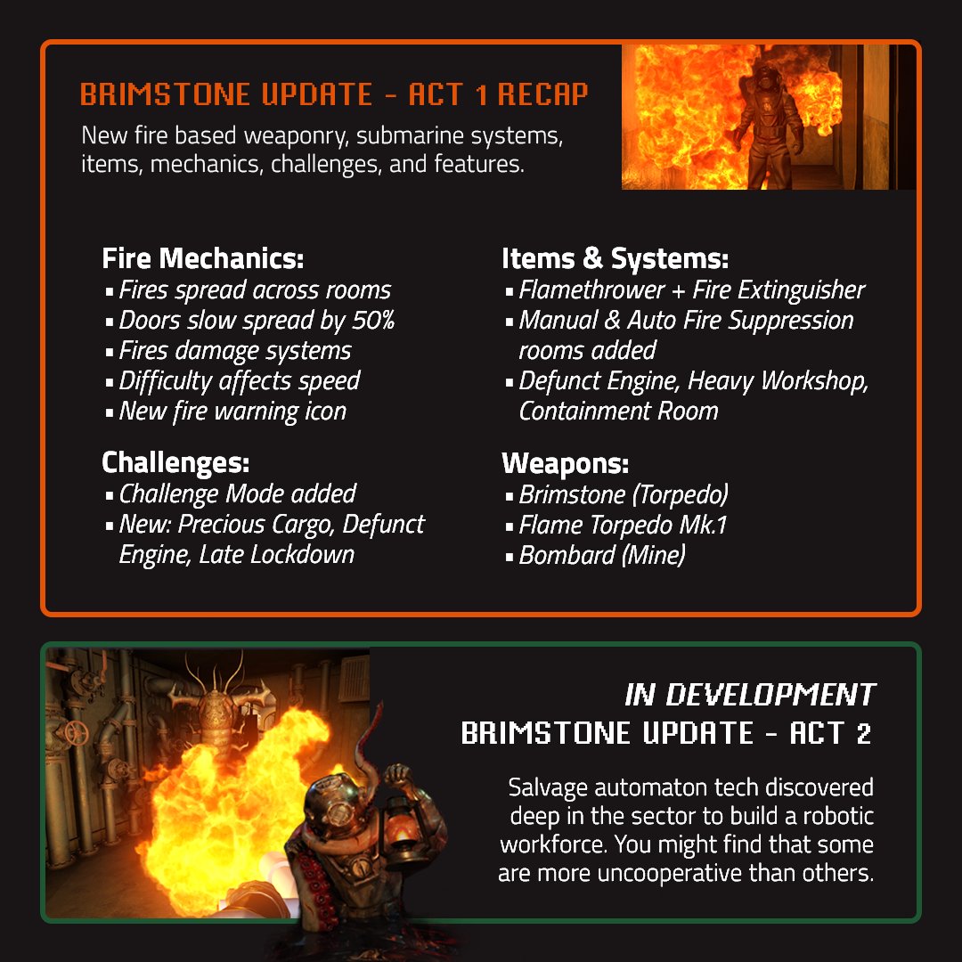 Divers! How has your vessel been holding up in Brimstone Act 1?

From new challenges to incendiary weapons, here’s a quick recap of the key updates. (We've seen some... inventive survival tactics.)

More is still to come - so get your crew ready.

#darkwatergame #gamedev