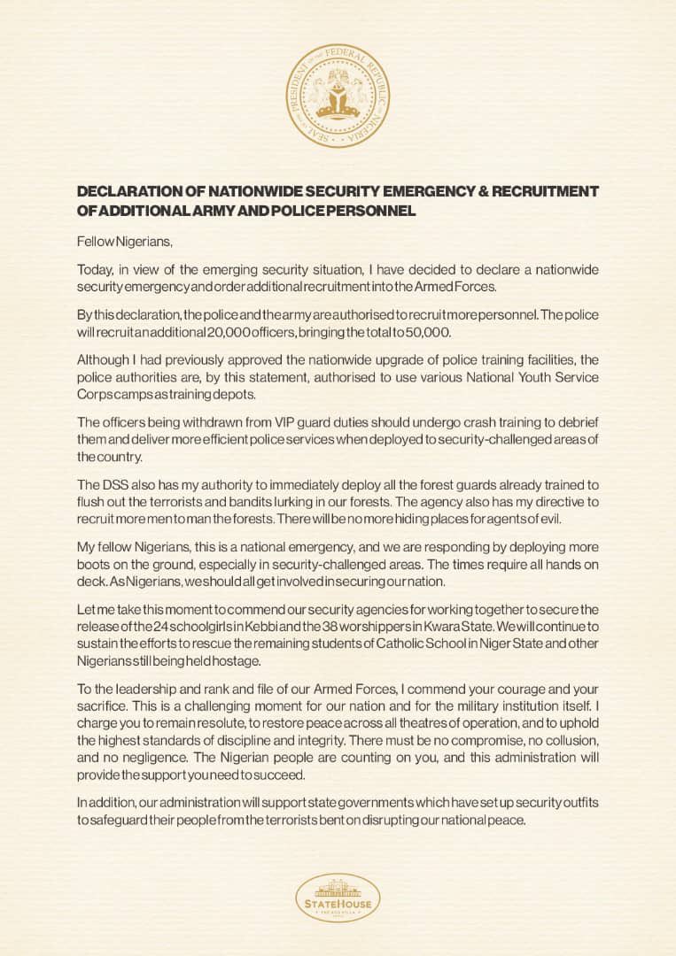 benjamineli8013's tweet image. Nigeria has declared a nationwide security emergency and launched the largest police expansion in recent history. #NigeriaSecures