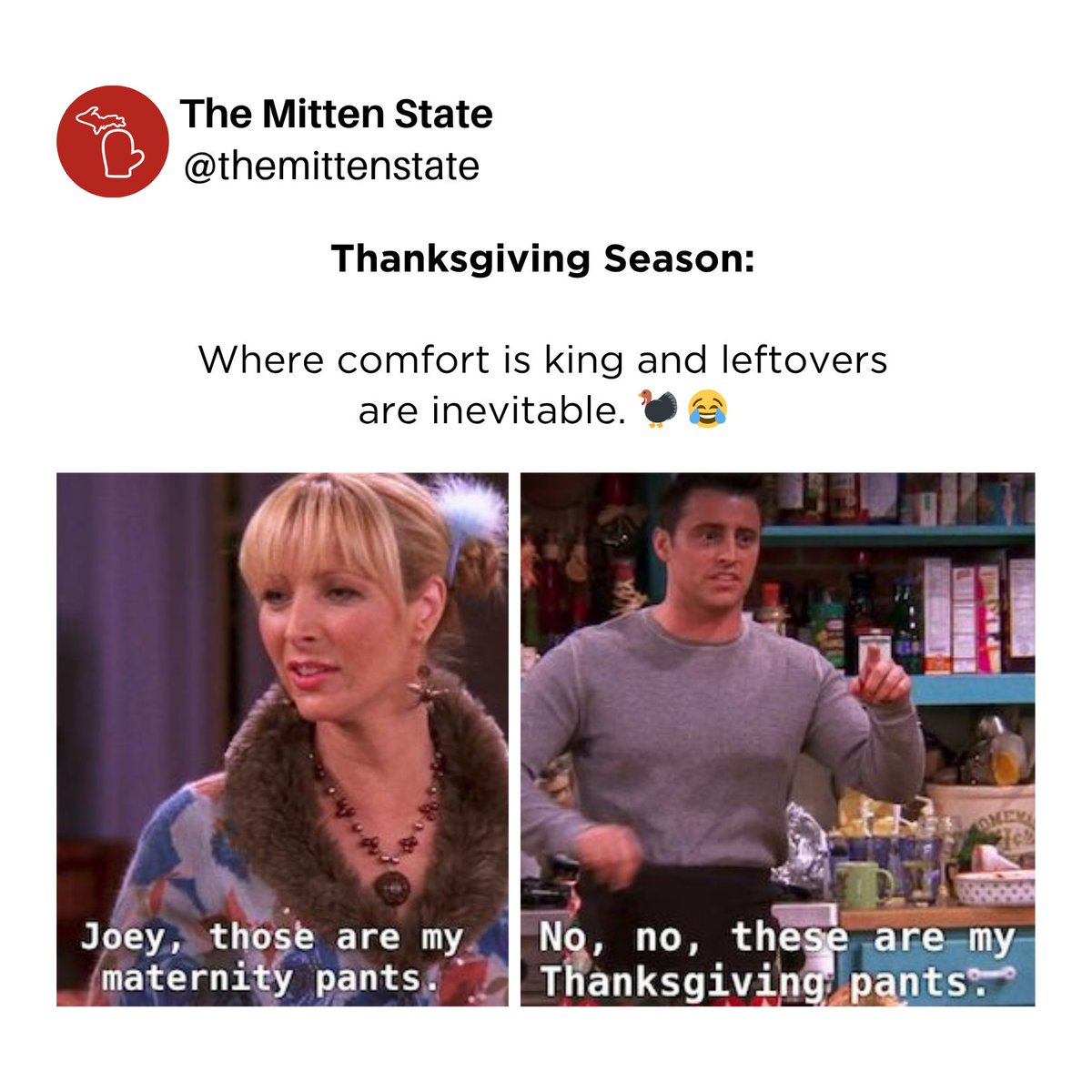 👖 When elastic waistbands become a lifestyle choice.

Thanksgiving season: where comfort is king and leftovers are inevitable. 🦃😂