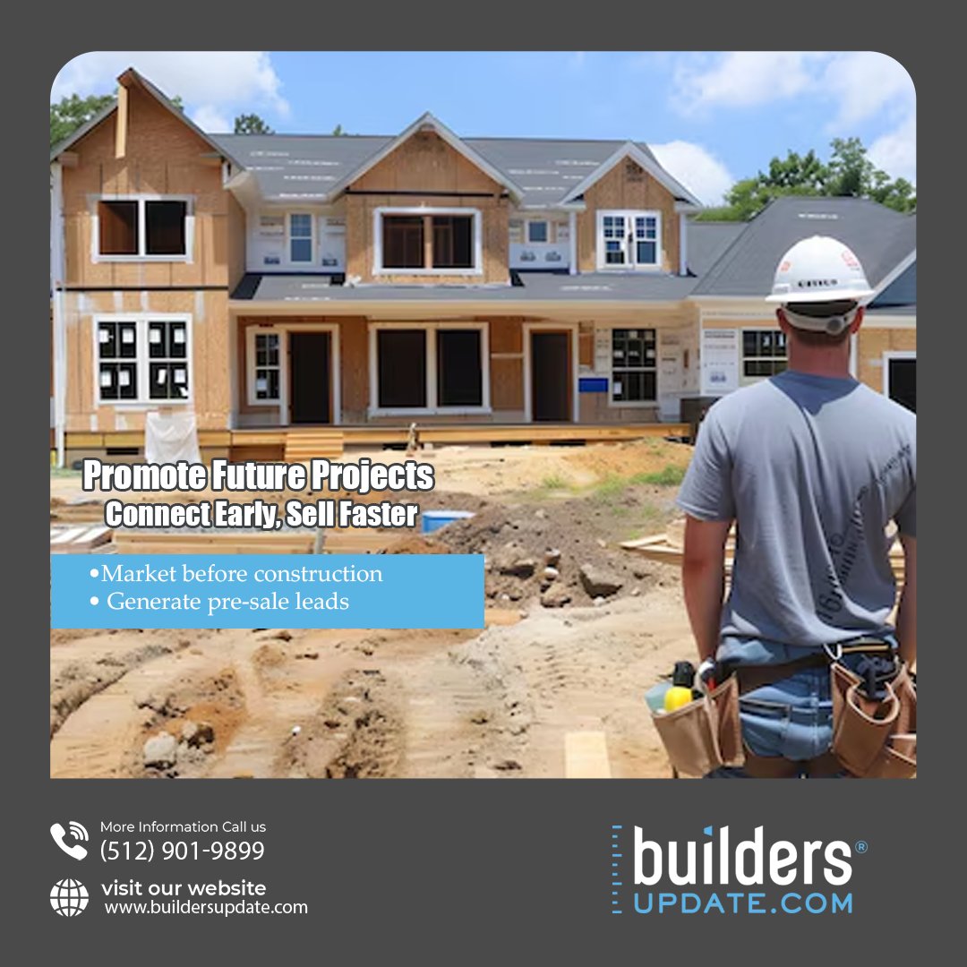 BuildersUpdate's tweet image. Don’t wait for the build to finish—promote your upcoming new construction homes early. Builders Update helps builders create buzz, generate leads, and connect with buyers before the first brick is laid.  

buildersupdate.com

#UpcomingHomes #BuildersUpdate #FutureProjects