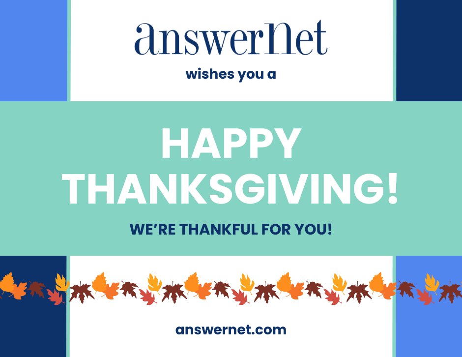 AnswerNet's tweet image. Happy #Thanksgiving from AnswerNet! We wish you a day filled with gratitude and joy. 🦃🍂