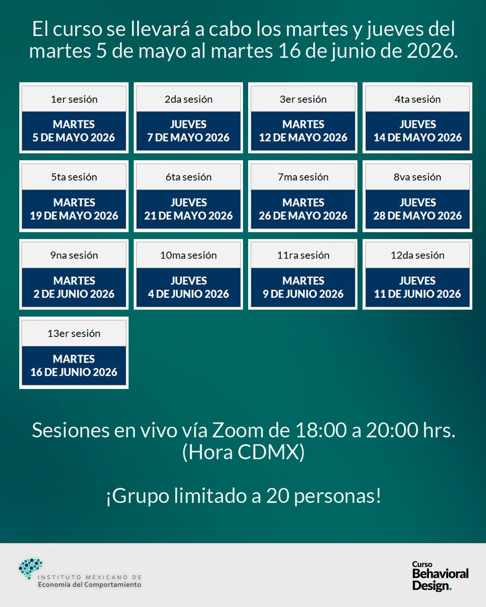 ecomportamiento's tweet image. 🎯 En el curso Behavioral Design obtendrás herramientas prácticas para aplicar las ciencias del comportamiento en tus proyectos. 

🧠 Transforma tu forma de diseñar ¡Cupo limitado a 20 personas!

🔗 Inscríbete aquí: ow.ly/TisU50Xw3ro