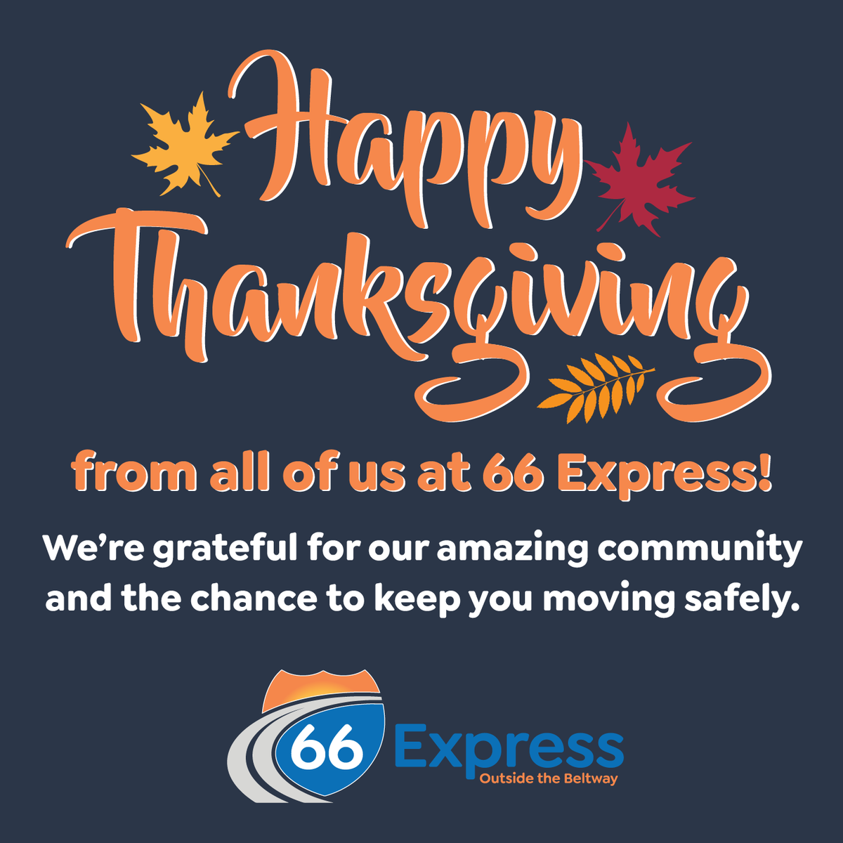 Happy Thanksgiving from all of us at 66 Express! 
We’re grateful for our amazing community and the chance to keep you moving safely. Whether your travels are near or far, we hope you enjoy good food, great company, and have a joyful holiday!
#HappyThanksgiving #66Express