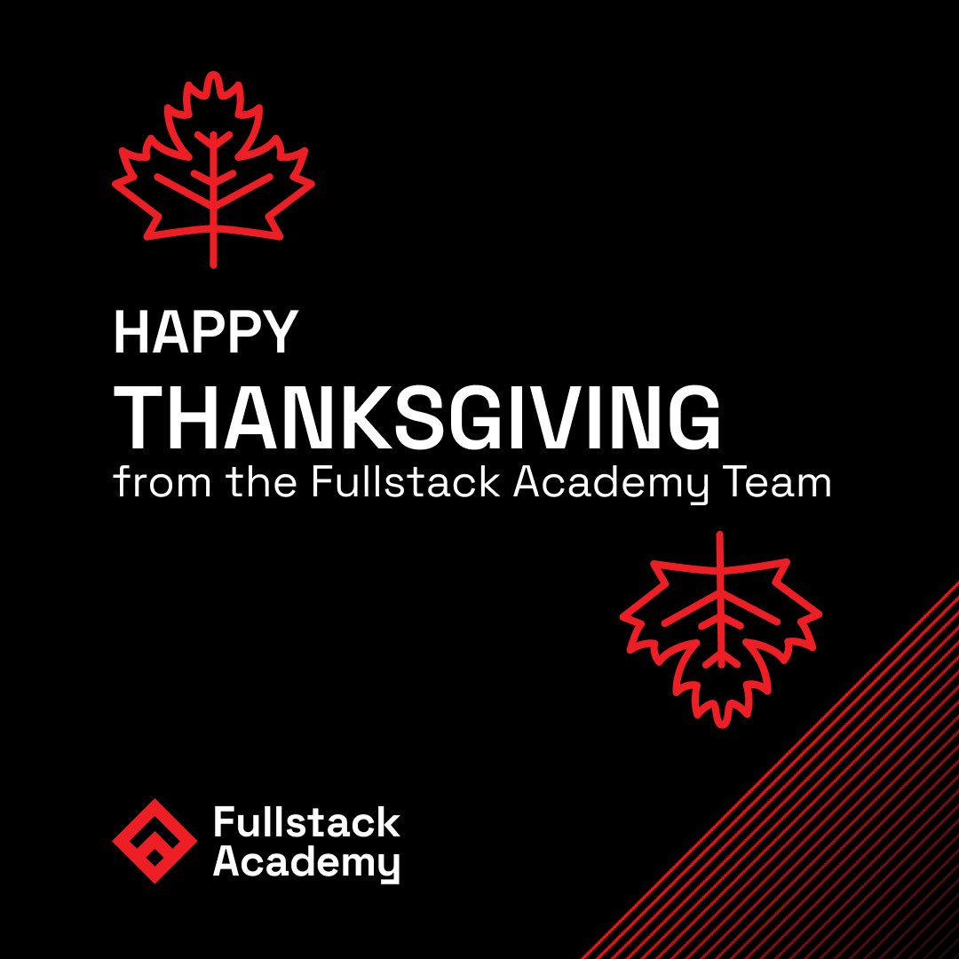 fullstack's tweet image. Happy Thanksgiving from the #FullstackAcademy team! 🦃 

We&apos;re thankful for our students, alumni, and staff, and for the opportunity to transform careers through #TechEducation. 

Wishing you and yours a festive holiday! 🥧