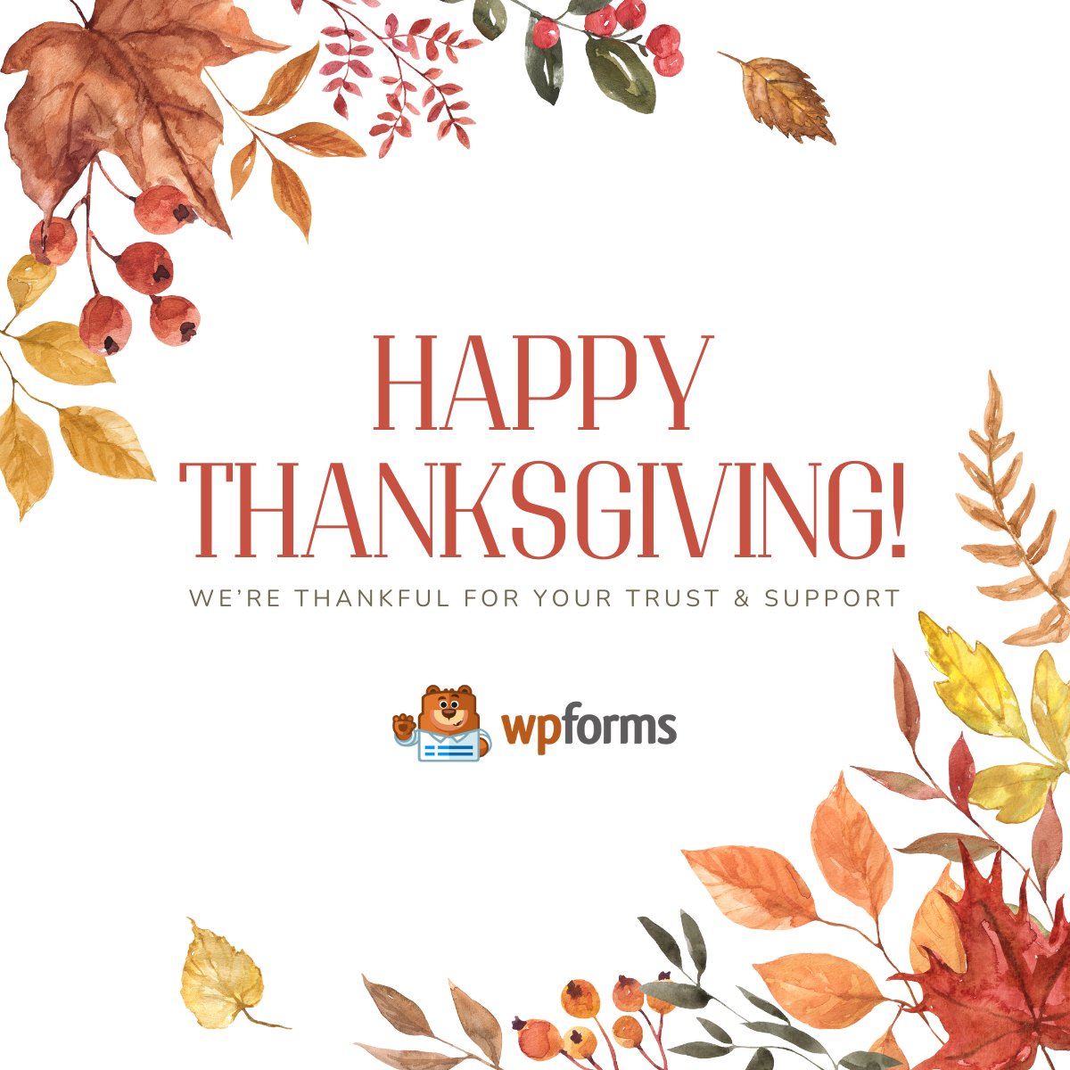 easywpforms's tweet image. Happy Thanksgiving from the WPForms team! 🥧

We&apos;re so thankful for our community. To show our appreciation, our Black Friday sale continues with up to 70% off all week long.

Enjoy the day!

wpfor.ms/bf25_x

#Thanksgiving #WordPress #WPForms
