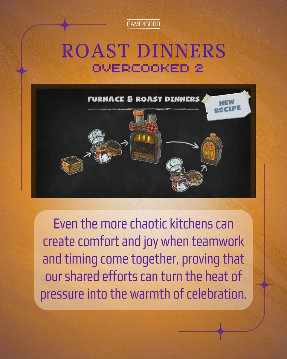 🦃 Happy Thanksgiving!

Like an Overcooked 2 kitchen, today’s feast is all about teamwork. Even when the timers beep and the sink’s full, shared effort turns heat into warmth and chaos into celebration.

#Thanksgiving #Game4Good #Overcooked2 #GratitudeMode