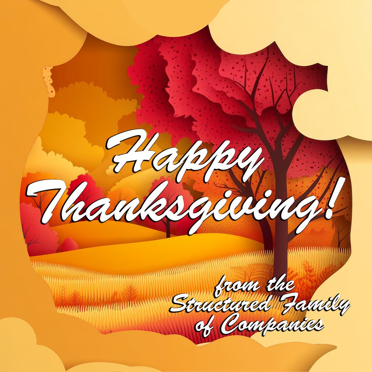 StructuredFound's tweet image. 🍁 Happy Thanksgiving from the Structured Family of Companies! 🦃
We’re grateful for our amazing agents, homeowners, partners, and employees who make everything we do possible. Wishing you a warm, joyful, and safe holiday! 🍂