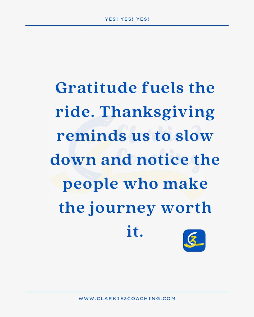 Happy Thanksgiving from Clarkie 3 Coaching! 🍁
Today is a reminder to slow down, look around, and appreciate the people who make your journey meaningful. Gratitude fuels positive energy—and positive energy fuels performance.

Who are you grateful for today?
#HappyThanksgiving