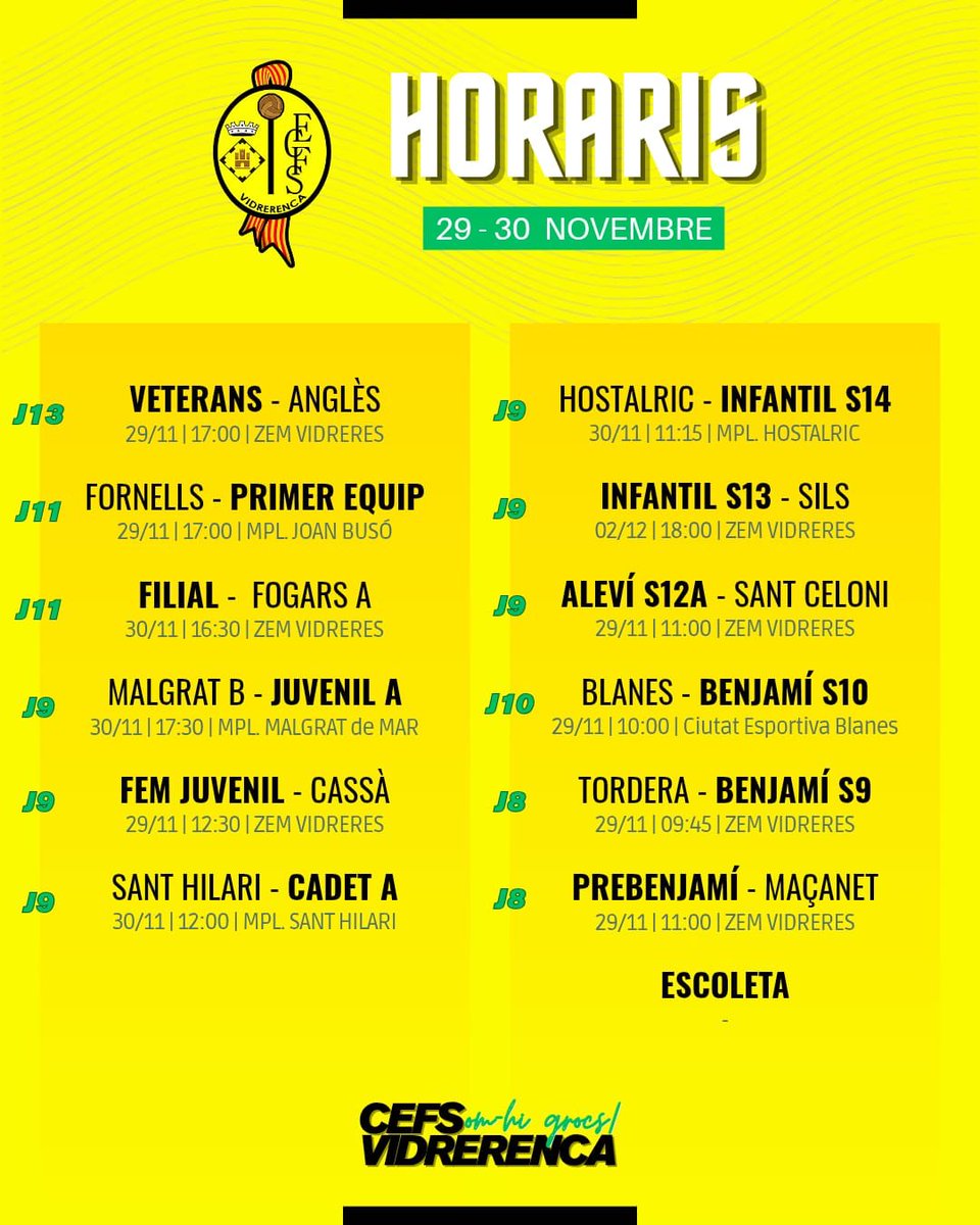 CEFSVidrerenca's tweet image. Agenda del cap de setmana:

#somhigrocs