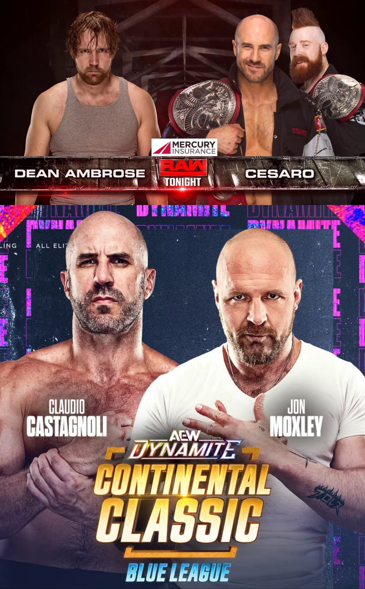 Jon Moxley vs Claudio Castagnoli next week on AEW Dynamite will be their first singles match together since... AUGUST 7, 2017.