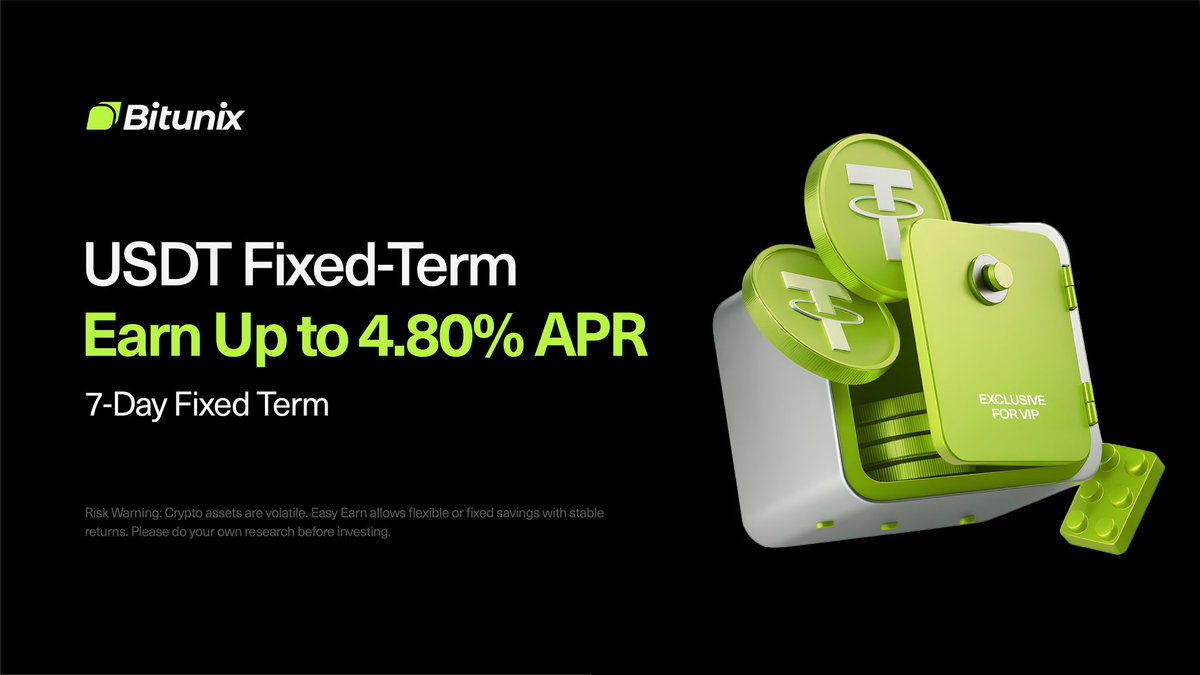 Aishacryptoo2's tweet image. Your idle $USDT can do better.
@BitunixOfficial now lets you earn up to 4.80% APR with a 7-day fixed term  designed for steady returns and VIP precision.
No noise. Just reliable growth. 

Join before Dec 31: bitunix.com/p/BitunixEarn1
#BitunixEarn #CryptoTrading